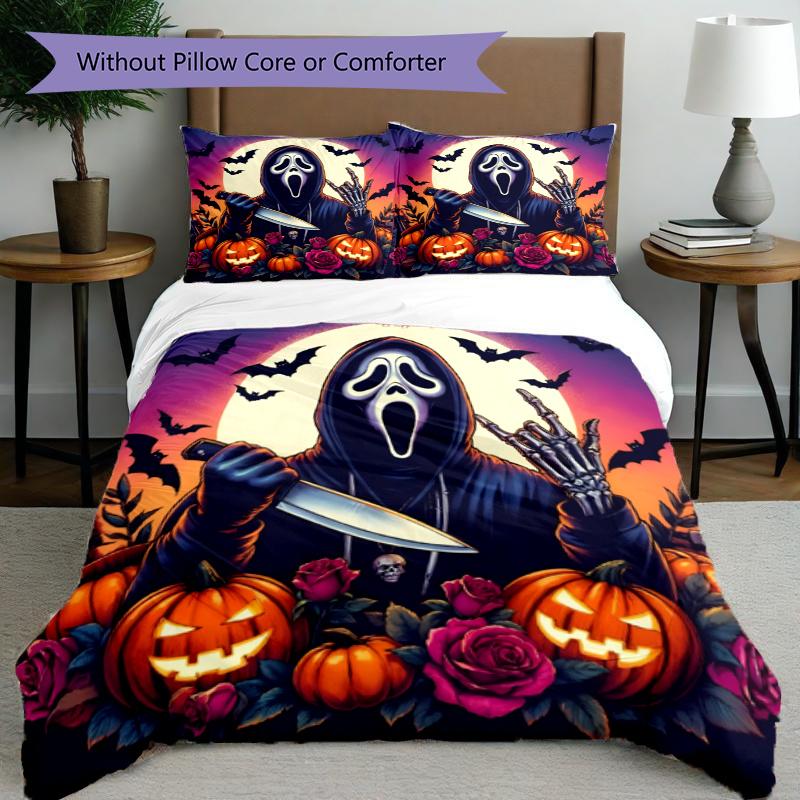 3pcs Duvet Cover Set (1*Duvet Cover + 2*Pillowcase, Without Core), Ghostface Print Bedding Set, Bedroom Decor, All‑Season, Gift