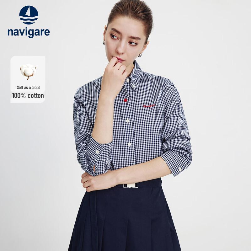 Navigare Women s Plaid Long-Sleeve Cotton Shirt L