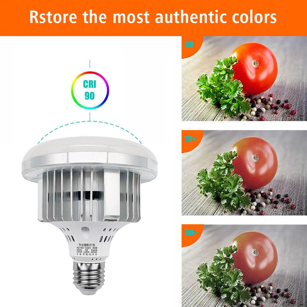 85W LED Light Bulb E27 3000K-6500K Photography Studio Home Remote Control Energy-Saving Photography Light Bulb for Home