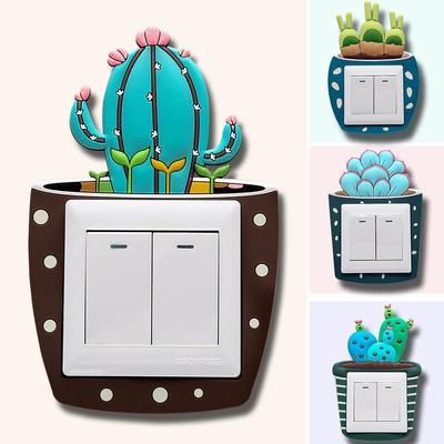 Luminous Cartoon Cactus Switch Sticker - Washable, Waterproof, 3D Socket Cover.