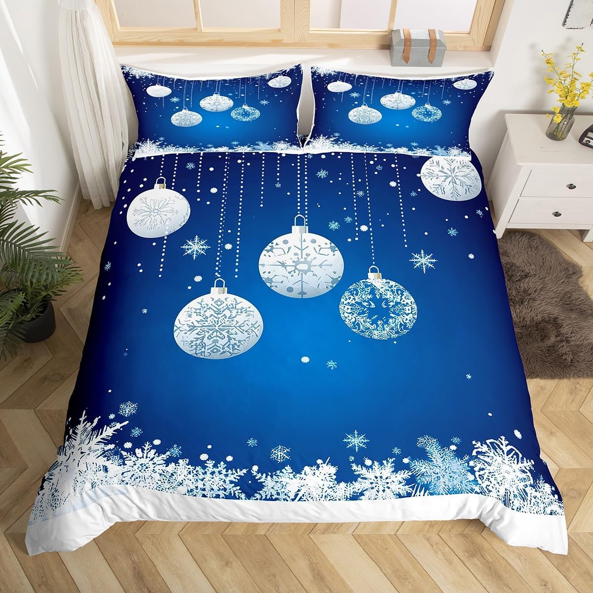 

Snowflake Duvet Cover Twin King Merry Christmas Comforter Cover for Child Boys Girls Glitter Galaxy Bedding Set New Year Gift EU Single(135*200cm)3pcs
