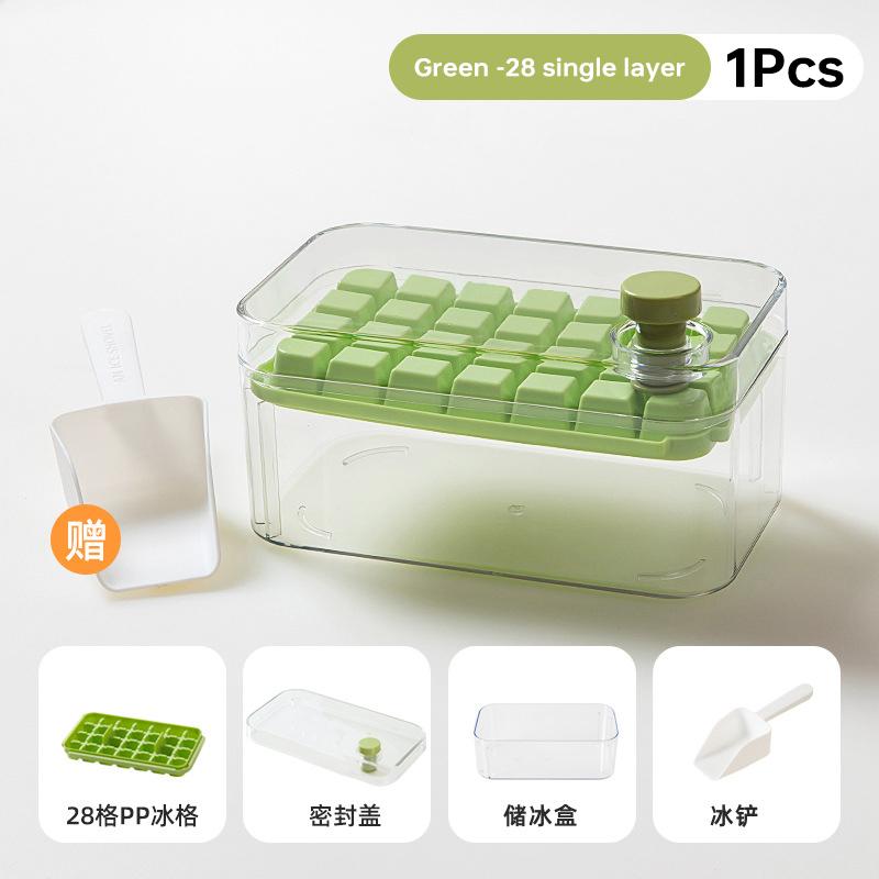 

Silicone Ice Cube Tray Mould 28Grid One-button Press-type Easy Release Ice Box with Lid Shovel Storage Box Whiskey Cocktail Tool