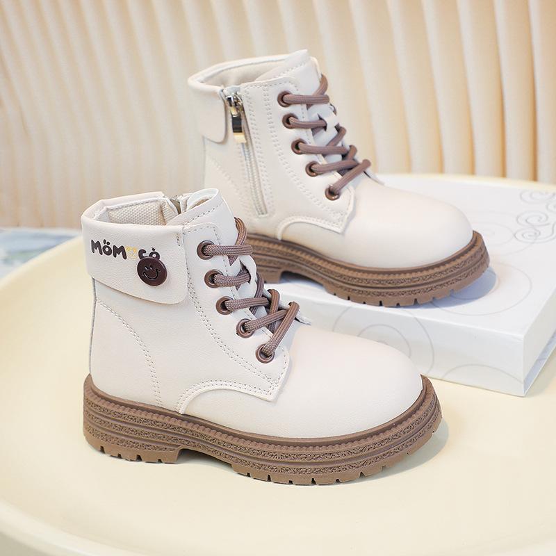 Children's Martin Boots Girls' Fleece Short Boots 2025 Winter New Girls Fashion Leather Boots Warm Thickened Cotton Boots Tide