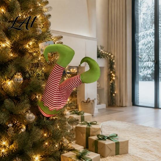 Festive Shaking Leg Decor Christmas Elf Decoration Electric Santa Claus Xmas Tree Party Ornament for Tree cHalf Body Ormament Funny