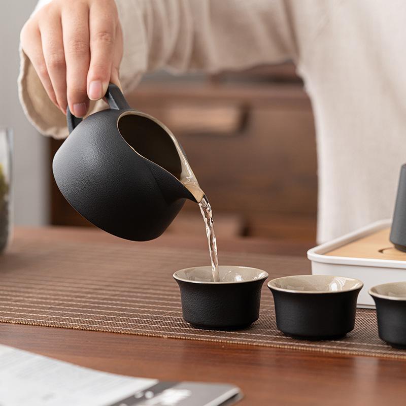 Black pottery lifting beam pot portable Chinese travel kung fu tea set outdoor home business company gift souvenir