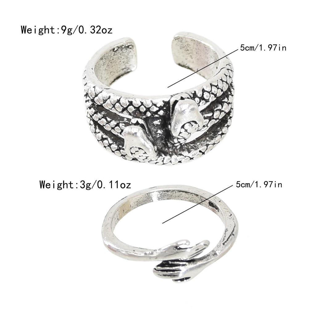 Retro Gothic Punk Street Ring Set: Distressed Black Hand Jewelry