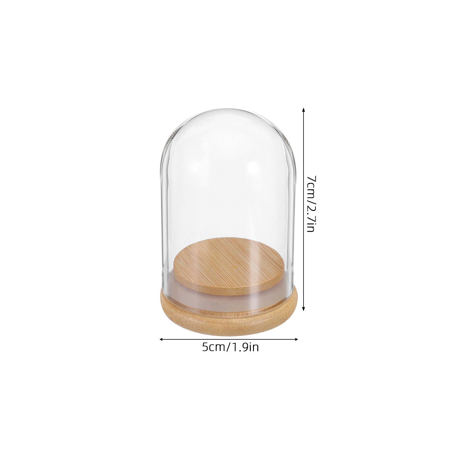 

6PCS Small Glass Dome Cloche With Wooden Base Glass Dome Cloche Cover Bamboo Base Micro Landscape Jar For Figurines Flowers