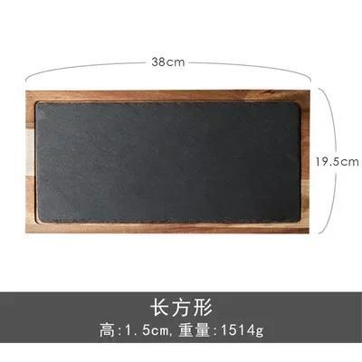 New Solid Wood Snack Plate Wooden Tray Western-style Japanese Cuisine Black Slate Bread Plate Acacia Wooden Plate