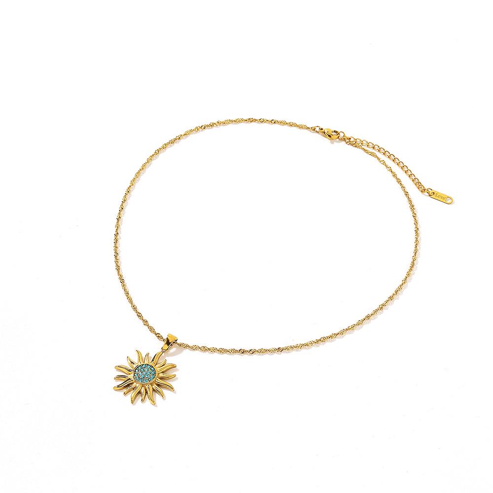 Naszyjnik Yingtai z 18-karatowego złota z motywem słońca i gwiazdy - Stal nierdzewna i tytanowa, Polerowany, Nieblaknąca biżuteria damska.