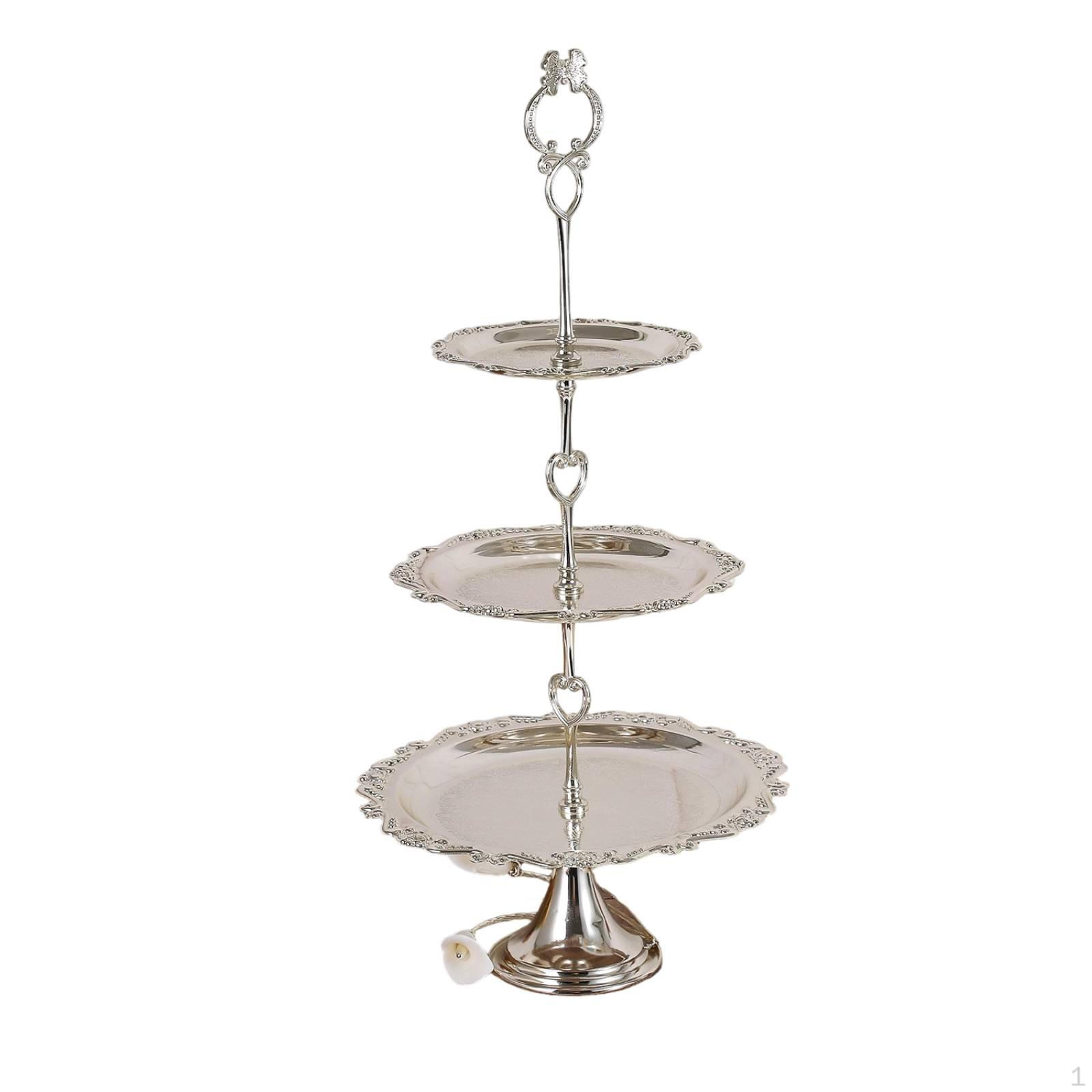 3 layer Dessert Stand LaceEdged Tiered Serving Tray Elegant with Metal Rod for