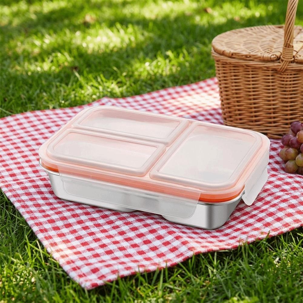 Leak-Proof Stainless Steel  Lunch Box Microwave Safe Student Meal Plate Meal Prep Container  Office