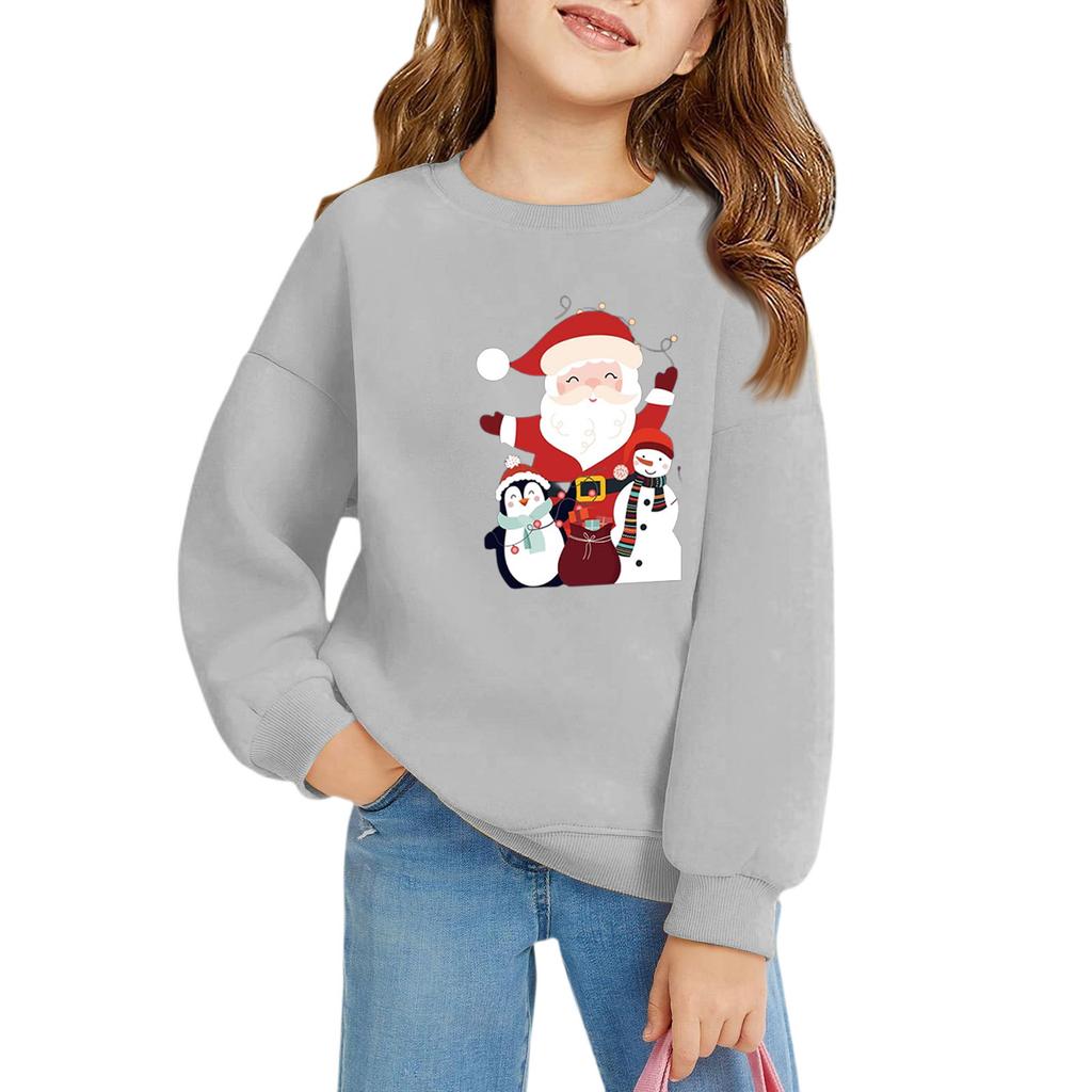 Christmas Day Girls Round Neck Pullovers For Kids Printed Baby Tops