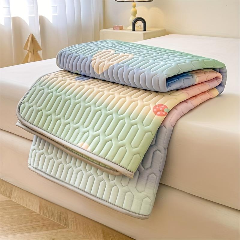 [Soft Cooling Sheet] 1pc Soft & Breathable Lyocell Latex Cooling Sheet - Fun Rainbow & Floral Print Mattress Pad | Crisp, Cartoon Design for Summer