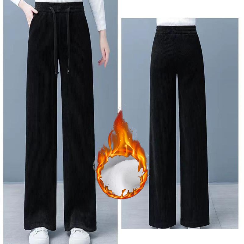 Winter Women Chic High Waisted Pants Lady Korean Style Versatile Solid Trousers Female Thermal Thicken Straight Leg Slacks
