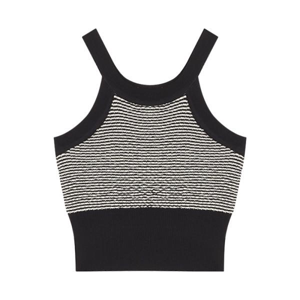 

Black Striped Halter Neck Slimming Tank Top for Women One Size (recommended up to 125 jin) чёрный