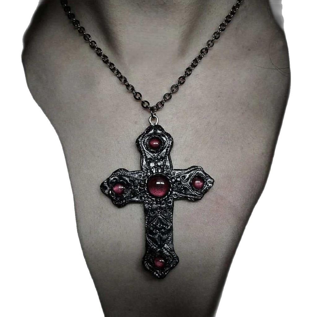 Vampire Gothic Necklace With Cross Pendant For Women Vintage Jewelry Gift