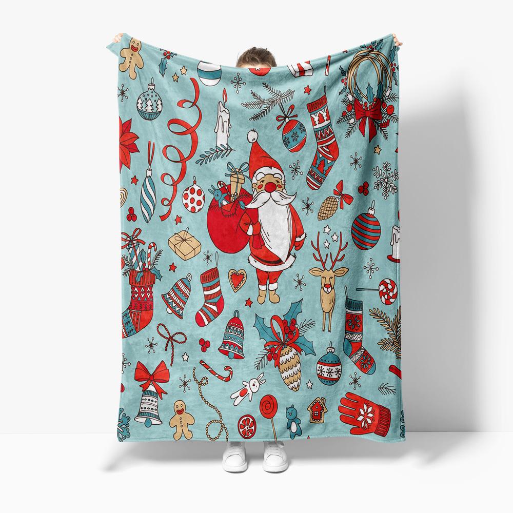 TU Festive Christmas Blanket Cozy Throw Sherpa Flannel Reversible Holiday Decor Gift Home Decor Throw Blanket Warm Soft Plush Co