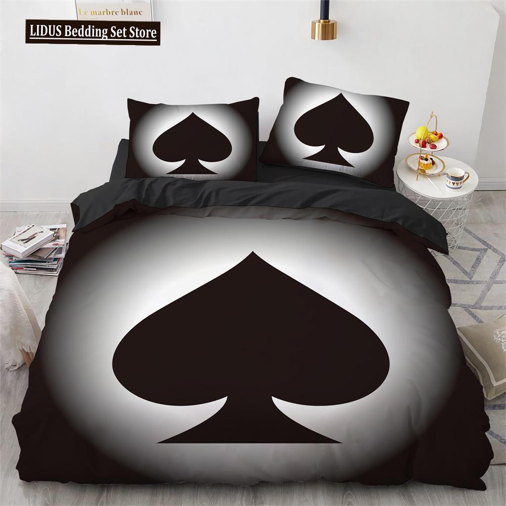 Poker Bettwäsche Set Karte Feuer Poker Spiel Dekor Polyester Bettdecke Abdeckung Set Mit Kissenbezug Poker Wettbewerb Thema King Size