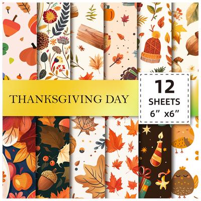 12 Pieces Of Thanksgiving Party Diy Handbook Backing Material Paper Autumn Harvest Holiday Celebration Decorative Material Paper