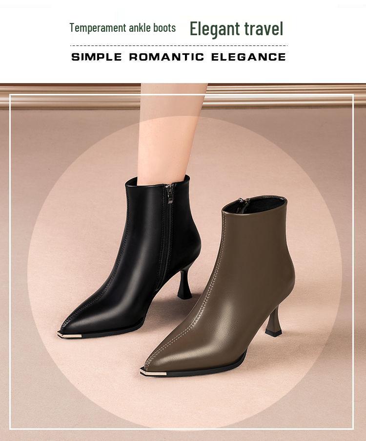 Black Pointed Toe Stiletto Ankle Boots - Stylish & Comfortable Women's Heels for Autumn/Winter