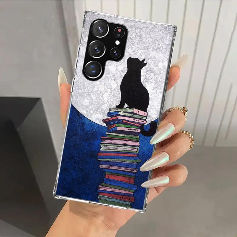 Schwarze Katze Cartoon Niedliche Handyhülle für Samsung Galaxy S26 S24 S23 Ultra S25 Edge S22 S21 Plus S20 FE + Weiche Druckschale Funda Gal