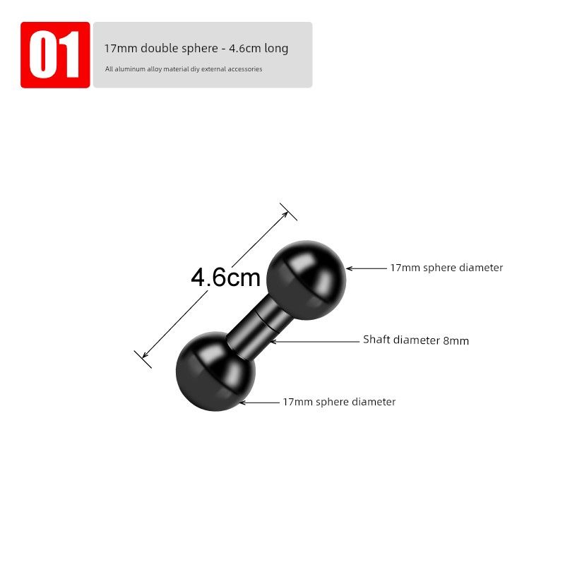 On-Board Bracket Accessories 17mm Double-Headed Ball Extension Restoration Expansion Universal Aluminum Alloy Central Control 17mm Double-Headed Ball-4.6Cm