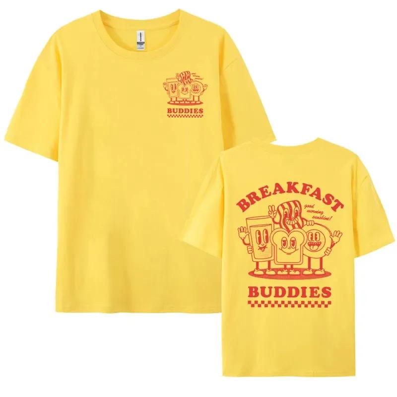 BREAKFAST BUDDIES Funny Cute Meme Graphic T-shirt Men Women's Fashion Hip Hop Cartoon T-shirts Casual Cozy Short Sleeve T Shirt