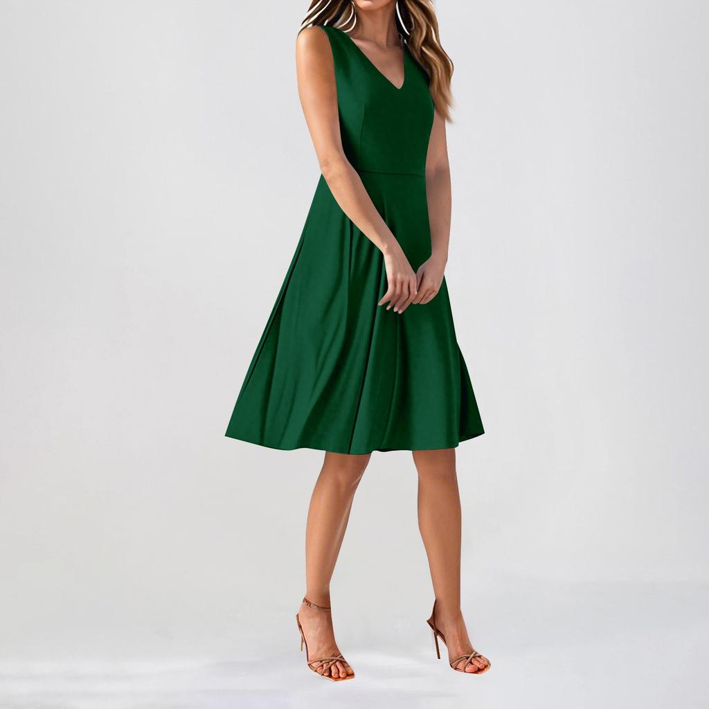 Chiffon Floral Sleeveless V-Neck Waist Dress