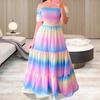 Prom Dress Tight Waist Flower Print Rainbow Color Butterflies Pattern Off Shoulder Banquet Dress Female Garment