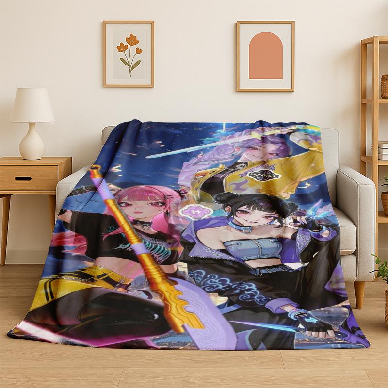 Kpop Demon Hunter Rumi Mira Zoey Cartoon Group Flannel Blanket Soft Warm Throw Blanket for Bedroom Living Room Bed Travel Gift