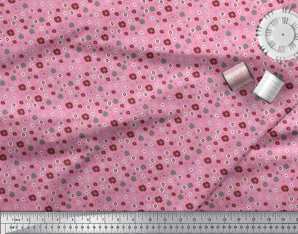 Soimoi Purple Japan Crepe Satin Fabric Flower Artistic Decor Fabric Printed Metre 42 Inch