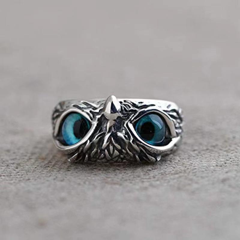 Verstellbarer Punk Eulenring Offene Tierringe Statement Ring Schmuck Geschenke Dämonenauge Eulenring Retro Tier Vogel Offener Ring