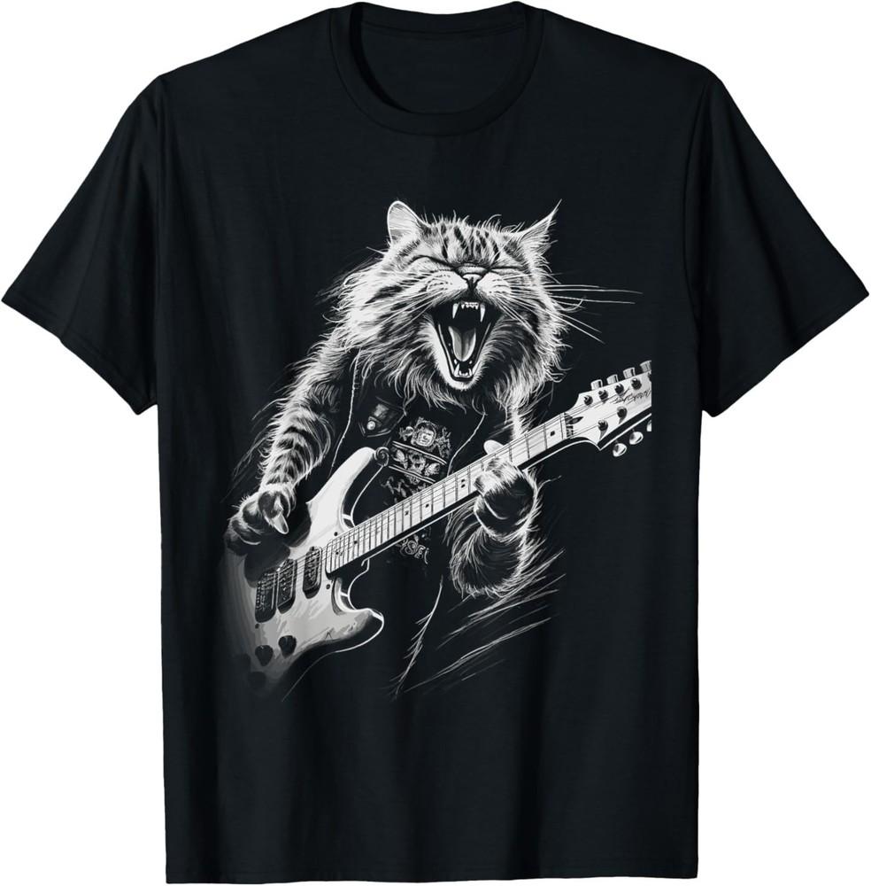 

Rock Cat Playing Guitar mens woman Funny Guitar Cat T-Shirt 4XL