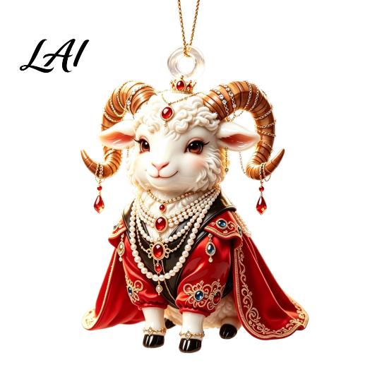 Christmas Party Supplies 2027 New Year Sheep Ornament 2D Acrylic Tree Pendant Xmas Hanging Pendants with String Chinese Zodiac Goat Decor,