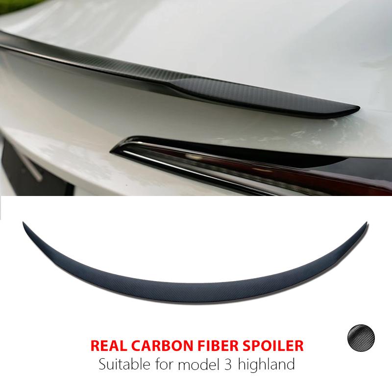 Heenvn Real Carbon Fiber Car Rear Trunk Spoiler For Tesla Model Y Juniper Model 3 Highland 2025 2026 Wing Exterior Accessories