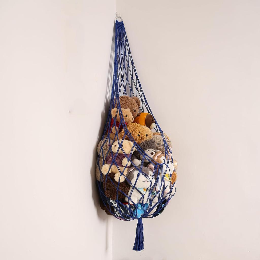 Stuffed Animal Storage Macrame Hammock, Large - Boho Room Decor Toy Storage Corner Hanging Plushie Stuffed Animal Net Organizer