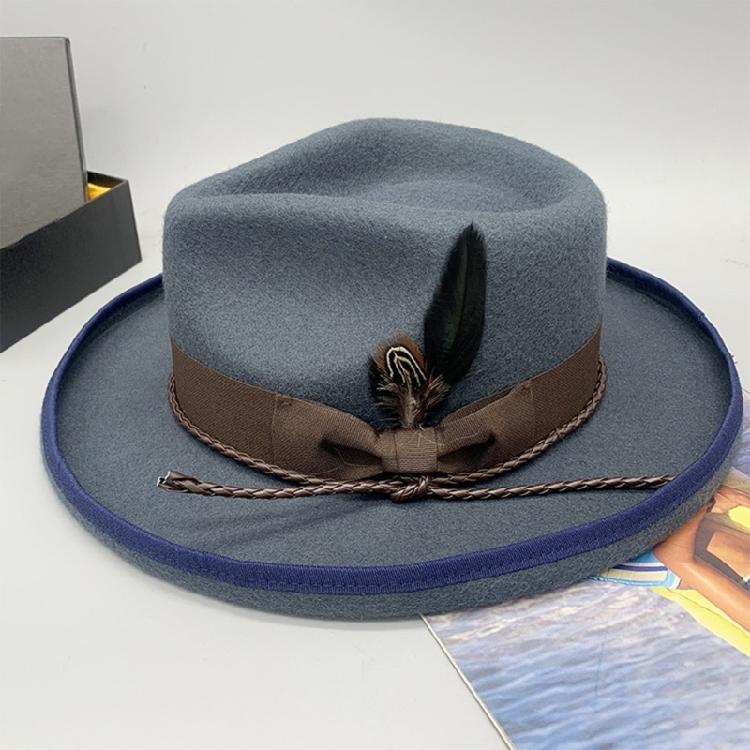 Elegant Feather Homburg Wool Styling Hat with Wide Brimmed Flat Hat Wide Brimmed Western Hat for Casual Wear