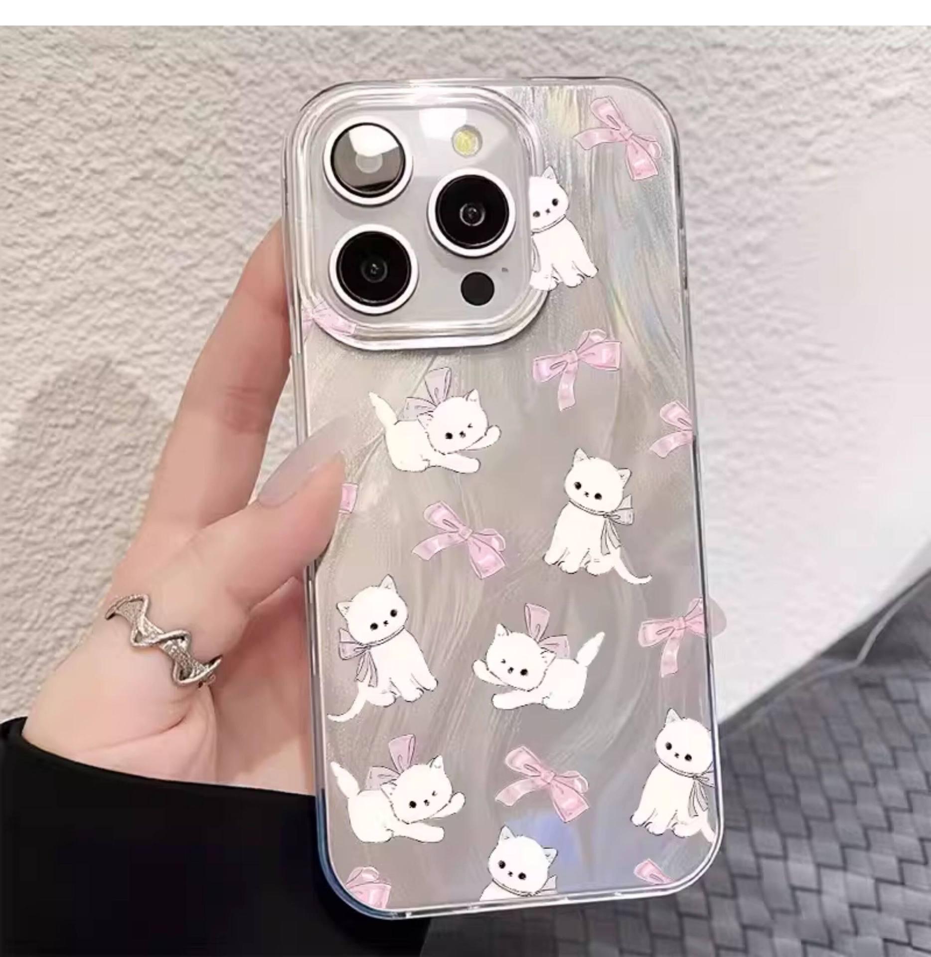 Cartoon Butterfly Cat Phone Case for iPhone 15 Pro, 16 Plus, & 17 Pro Max iPhone 15