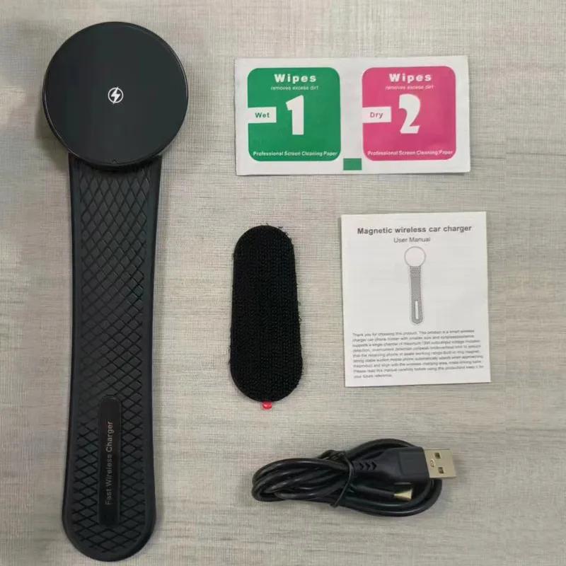 

RGB Подсветка Автомобильный Держатель для Телефона GPS на Приборную Панель Подставка Кронштейн на Липучке для iPhone 16 15 14 13 12 Быстрая Беспроводная Зарядка Кронштейн для Мобильного Телефона