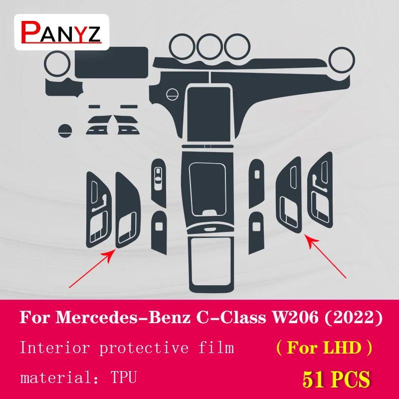 Pro Mercedes-Benz Třída C W206 Vnitřek vozu Středová konzole Průhledná TPU Ochranná fólie Proti poškrábání Opravná fólie Příslušenství