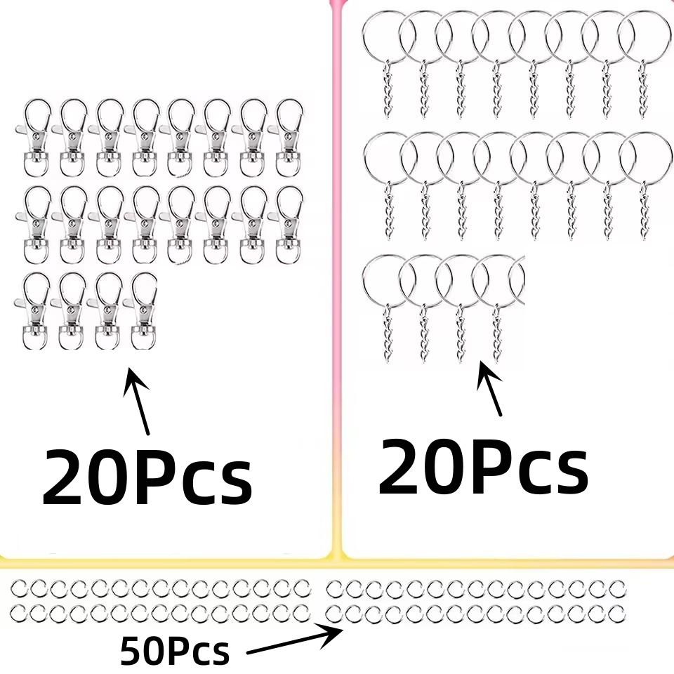 

90 шт./набор Кольца для ключей Подвески Фурнитура для брелоков Крючки для ключей с кольцами для ключей и соединительными кольцами Материалы для изготовления брелоков для DIY-поделок серебряный