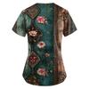Plus Size Printed Scrub Working Uniform Tops For Women's V-Neck Print Short Sleeve Fun T-Shirts Workwear Tee With Pockets