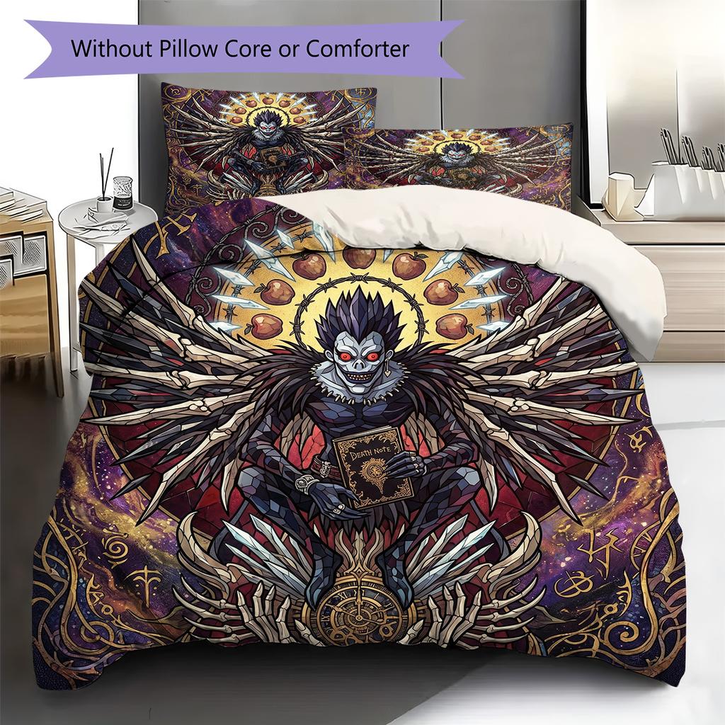 Death Note Pattern Bedding Quilt Set Quilt Cover Pillowcase Home Decoration Birthday Gift (1 * duvet cover + 2 * pillowcase, without core)