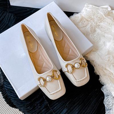 Fashion Spring/summer 2024 New Brand Low Heel Shoes Fashionable Square Head Pearl Design Outer Wear Work Women's Shoes Free Shipping