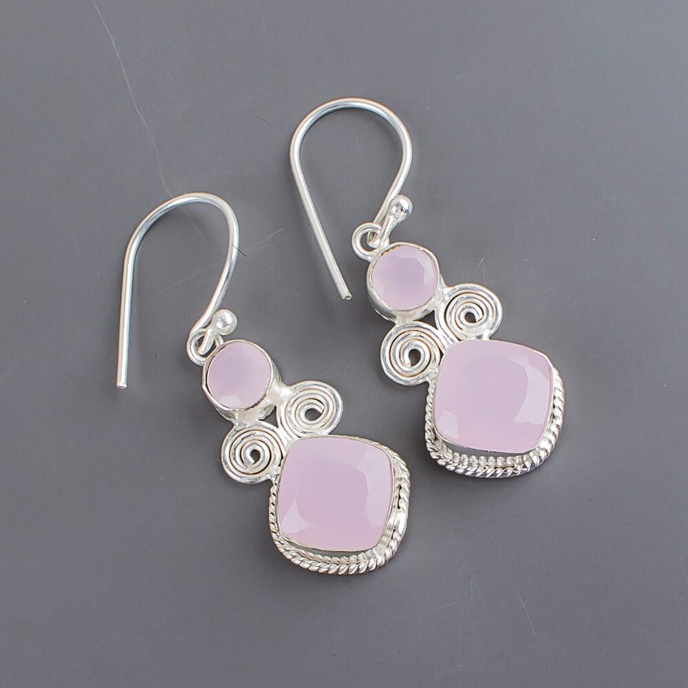 Rose Chalcedony Gemstone 925 Sterling Silver Handmade Jewelry Earrings 1.12" EE-69-15
