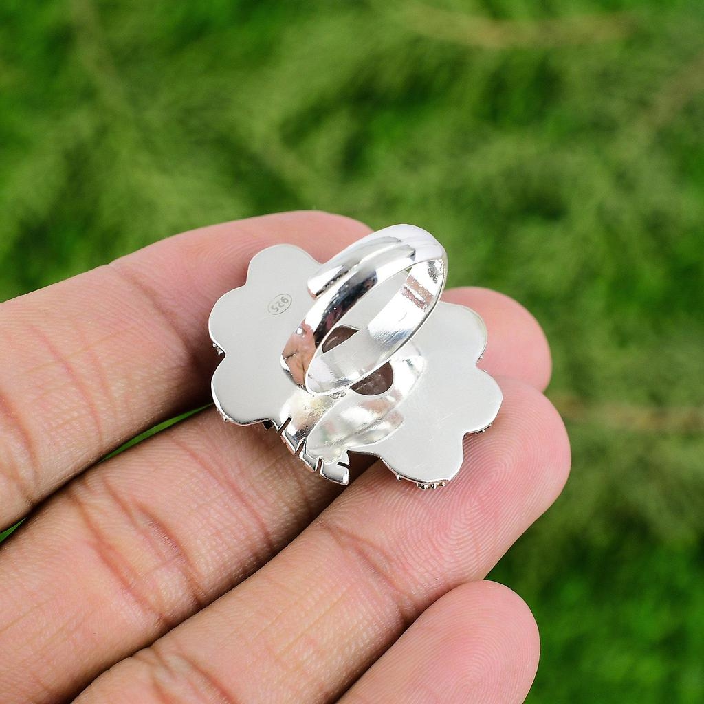 Gift For Her 925 Silver Natural Golden Rutile Multi Stone Flower Adjustable Ring