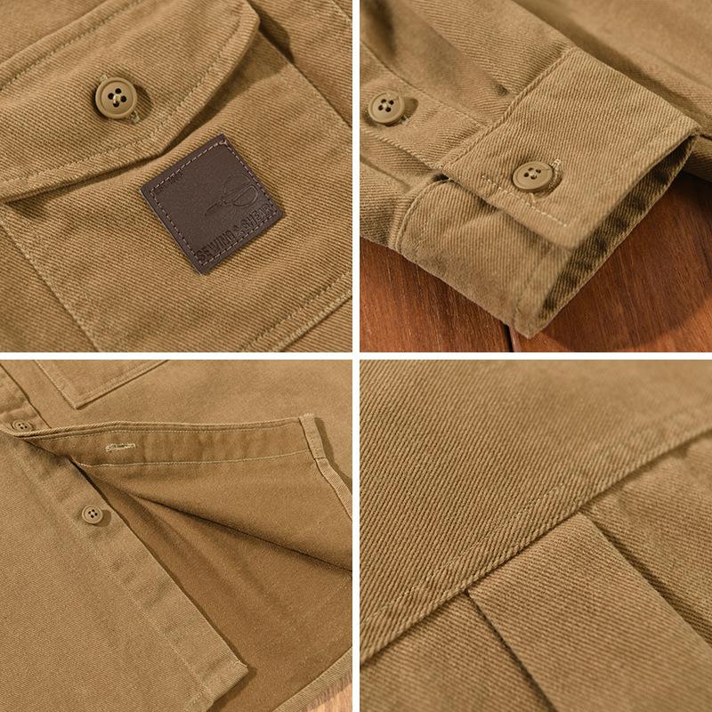 Japanese Style Long Sleeve Cargo Shirts for Male Spring and Autumn Streetwear Loose Shirt 100% Cotton Button Shirt Casual Overshirt