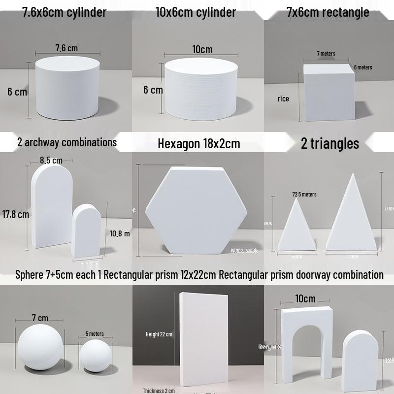 White Foam Geometric Cube Photo Props with Background Board and Small Ornaments