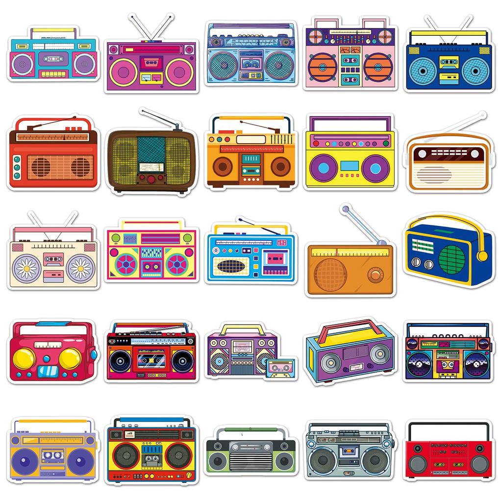 50pcs Waterproof Retro Cartoon Radio Stickers for Suitcases, Computers, and Journals