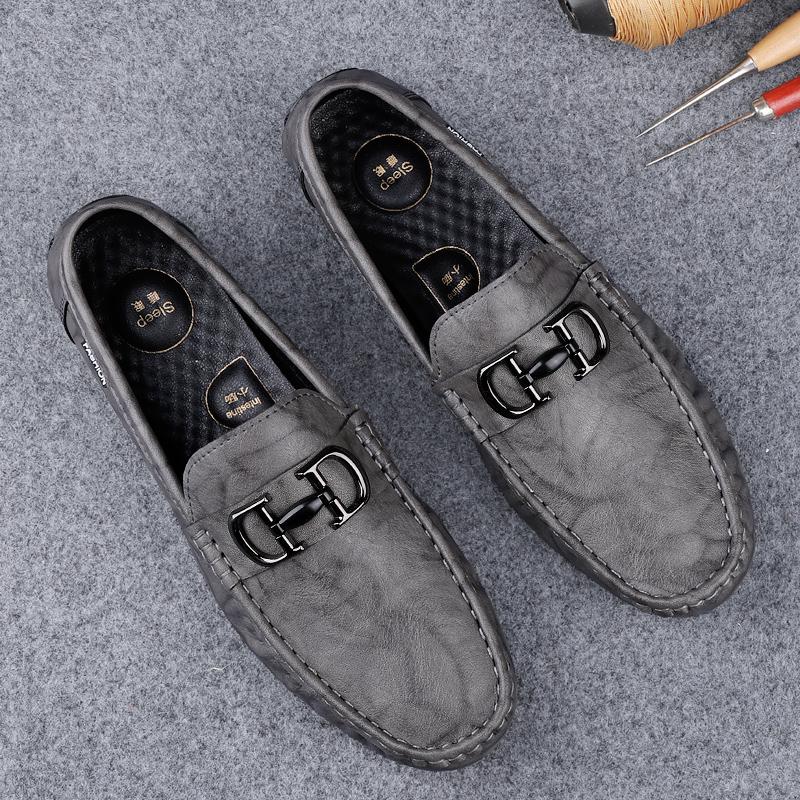 Light Luxury Leather Trend Feet Men's Casual Leather Shoes Cowhide Soft Sole Men's Loafers Office Business Wedding Shoes